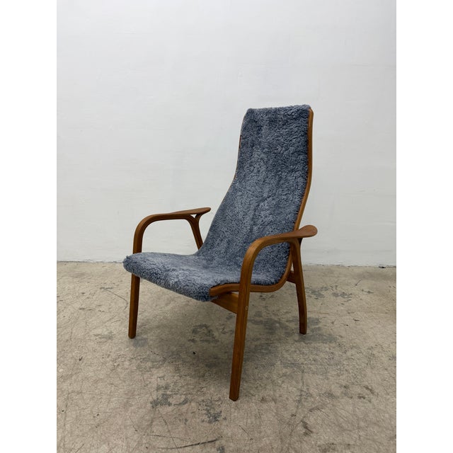 Yngve Ekström Lamino Teak Wood Frame Armchair With Sheepskin Fabric for Swedese For Sale In Miami - Image 6 of 16