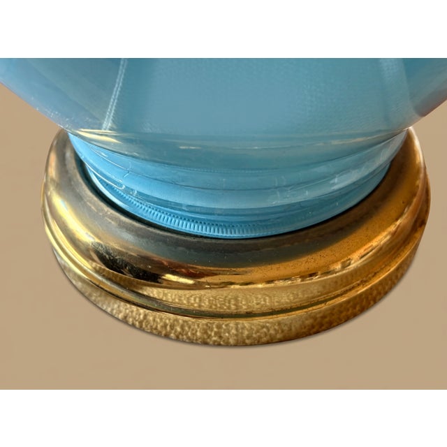 Mid-Century Modern Robin's Egg Blue Cased Glass Ginger Jar Table Lamp For Sale In Seattle - Image 6 of 7