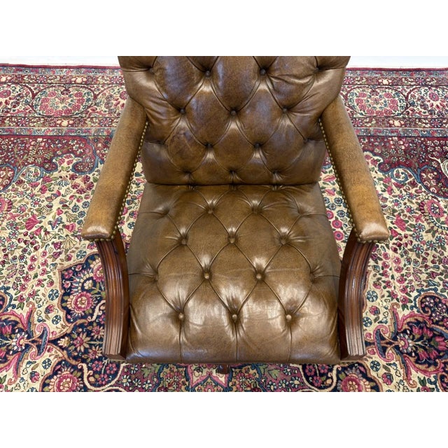 English Chesterfield Office Chair in Brown For Sale - Image 6 of 8