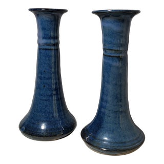 Artist Signed Studio Art Pottery Candle Holders For Sale