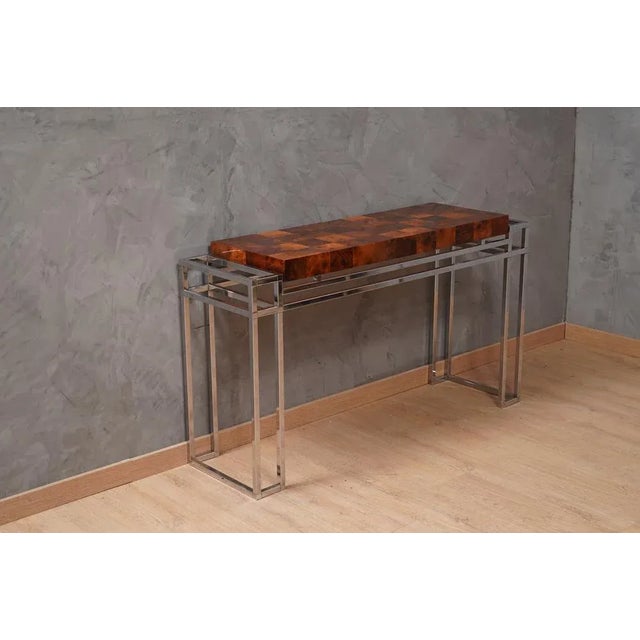 Chrome and Wood Console Table by Aldo Tura, 1970s For Sale - Image 4 of 13