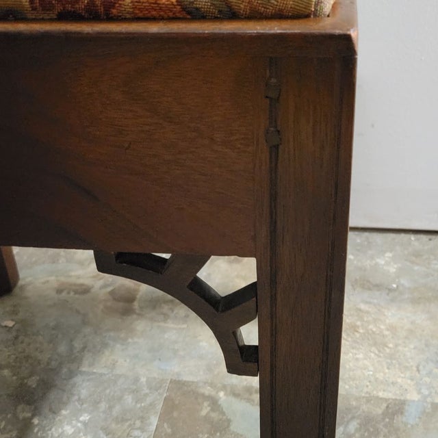 Rustic Early 20th Century Chippendale Style Mahogany Stool With Southwestern Tapestry Upholstery For Sale - Image 3 of 4