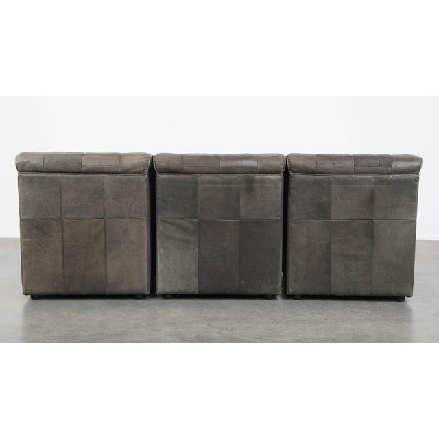 Vintage Gray Leather Sofa Elements and Ottoman, Set of 4 For Sale - Image 3 of 18
