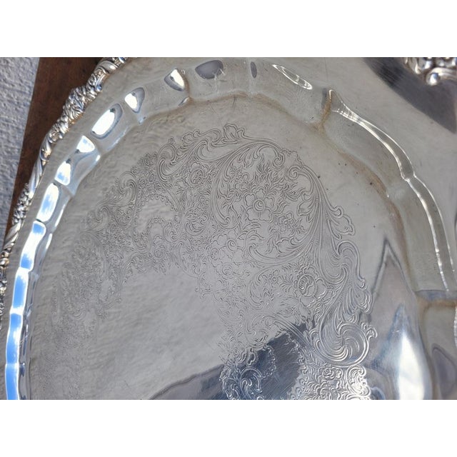 Antique Silver Metal Tray For Sale - Image 13 of 17
