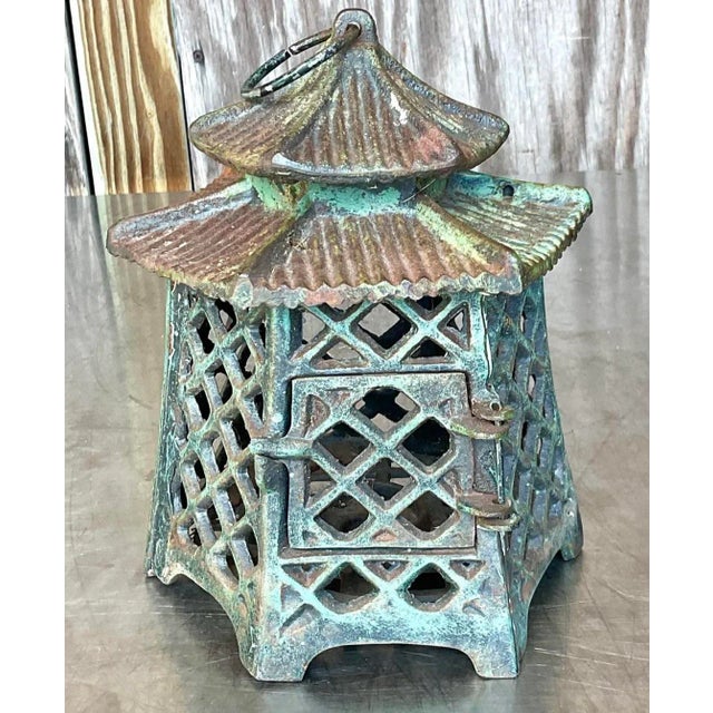 Late 19th Century Vintage Asian Wrought Iron Pagoda Lantern For Sale - Image 5 of 6