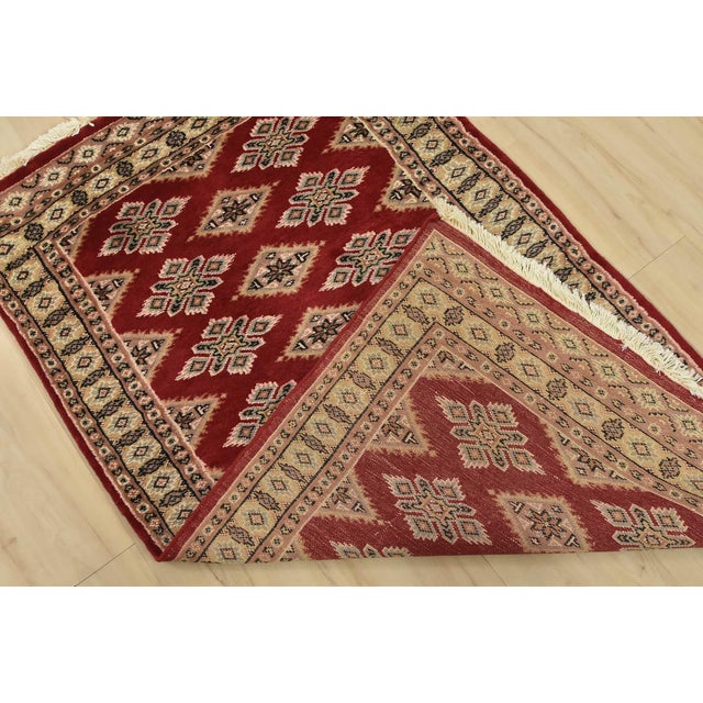 Bokhara Jaldar Rug 2’7” X 4’3” Red Wool Tribal Hand-Knotted Oriental Carpet For Sale - Image 10 of 11
