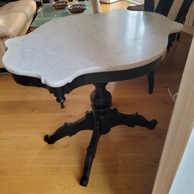 Alfonsine Galápago Table in Ebonized Wood with Marble Top, 1930s For Sale - Image 17 of 18