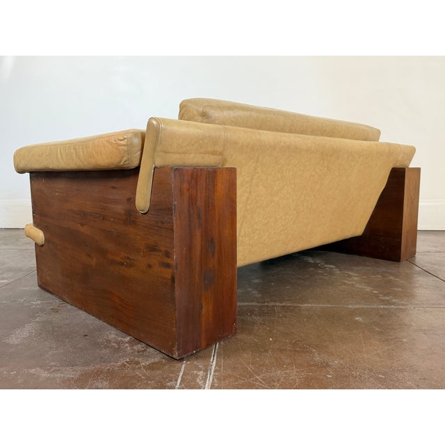 Vintage 1980’s Italian and Walnut Sculptural Leather Loveseat For Sale - Image 13 of 18