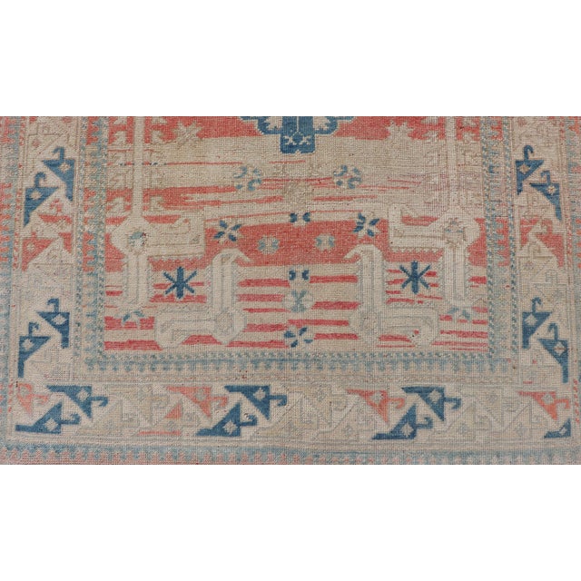 Textile Tribal Medallion Design Vintage Turkish Oushak in Cream, Blue, and Terracotta 4'5 X 6'7 For Sale - Image 7 of 11