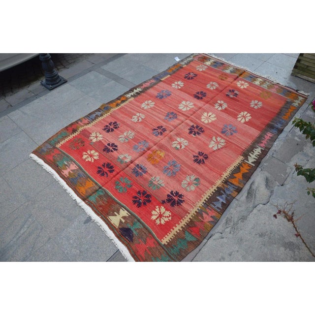 Turkish Handwoven Kilim Rug - 5′3″ × 8′6″ For Sale - Image 4 of 6