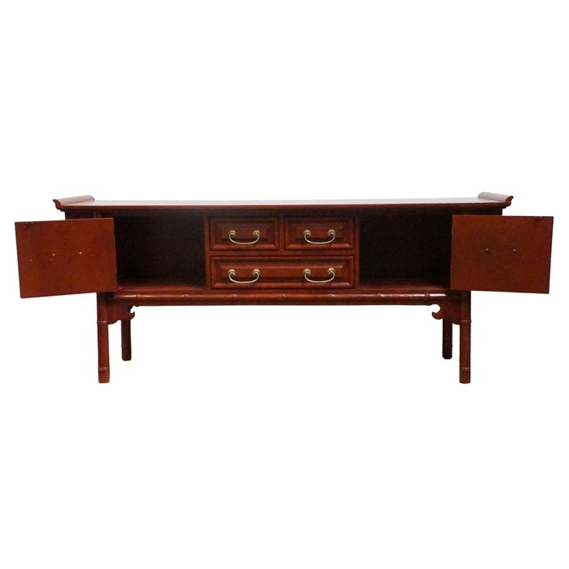 Late 20th Century Century Furniture Asian Chinoiserie 73" Buffet / Sideboard W. Faux Bamboo Details For Sale - Image 5 of 13