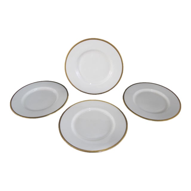 Royal Doulton H2909 Gold Gilt Rim Bone White 10 1/4" Dinner Plate Set of 4 For Sale