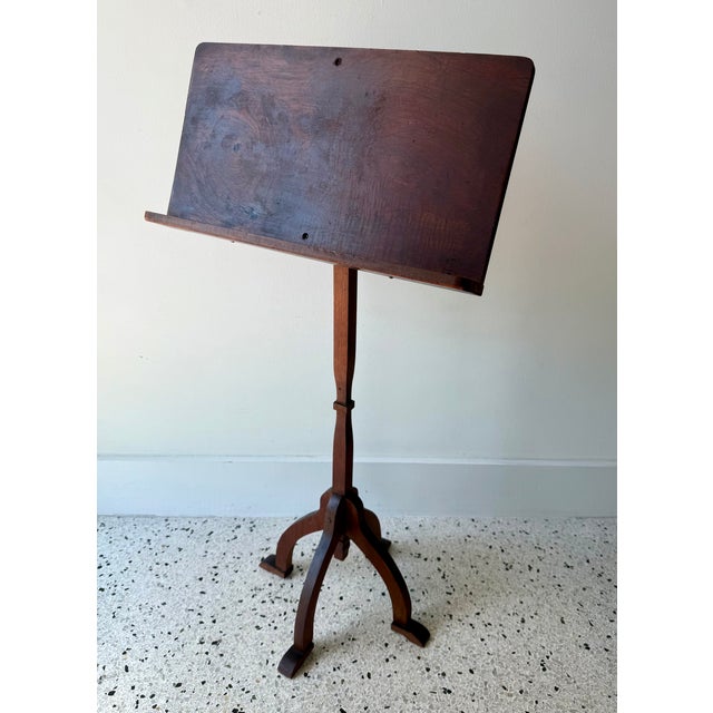 Antique primitive music/book stand made from mahogany with beautiful, burled mahogany tray. This is likely handcrafted,...