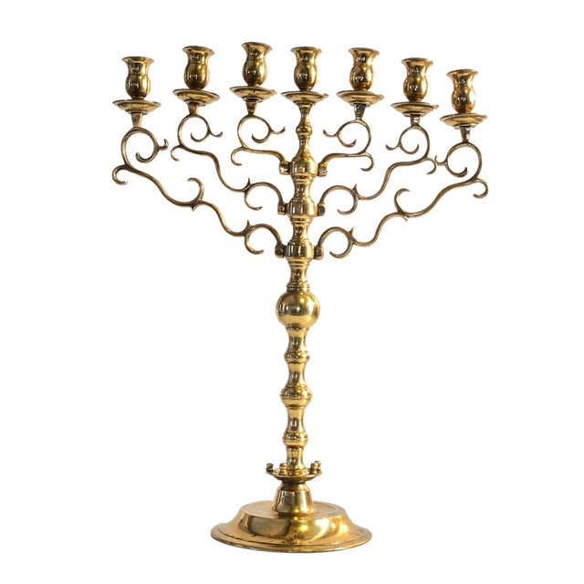 Late 19th Century Brass Candelabra Menorah For Sale