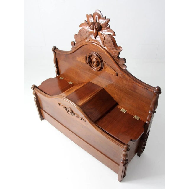 1930s Victorian Style Carved W0od Footboard Bench For Sale - Image 5 of 12