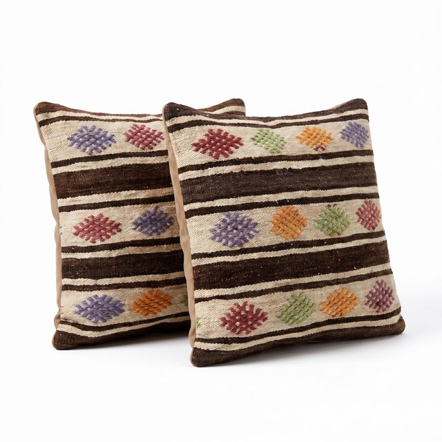 Mid-Century Modern Turkish Kilim Pillow Cover 24'' X 24'' - Set of Two For Sale - Image 3 of 4