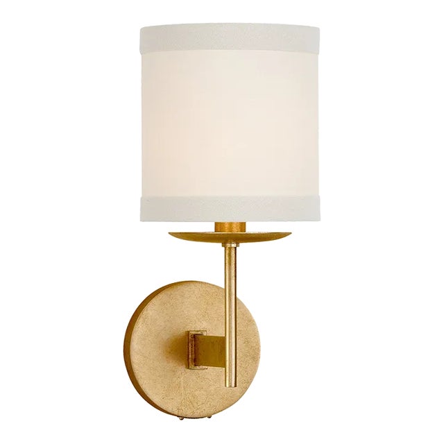 Kate Spade New York for Visual Comfort Signature Walker Small Sconce in Gild with Cream Linen Shade For Sale