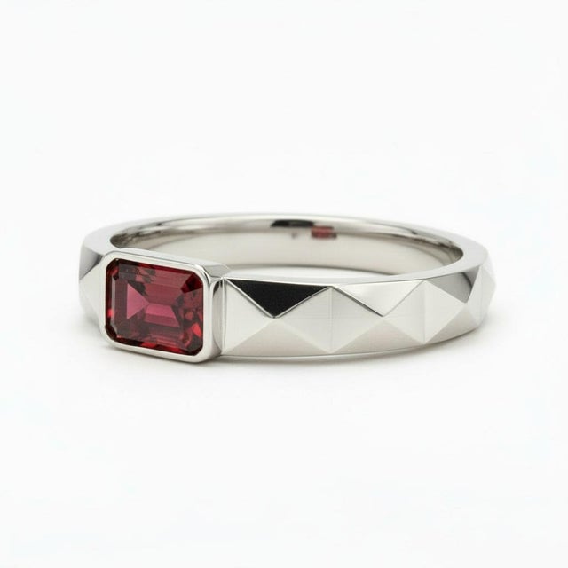 Silver, Gold Round Garnet Ring For Men's. Mens Solitaire Garnet Ring. Emerald Cut Garnet Ring. Metal: 925 silver plus 14k...