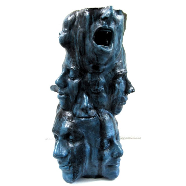 1970s 1970s Postmodern Multi-Face Tall Blue Sculpture Planter Attributed to Olivia Beens For Sale - Image 5 of 12