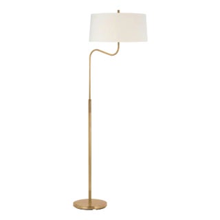 Thomas O'Brien by Visual Comfort Signature Canto Large Adjustable Floor Lamp in Hand-Rubbed Antique Brass with Linen Shade For Sale