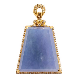 18k Yellow Gold 18.40ct Purple Burmese Jadeite Jade Halo Diamond Charm Pendant For Sale