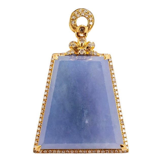 18k Yellow Gold 18.40ct Purple Burmese Jadeite Jade Halo Diamond Charm Pendant For Sale