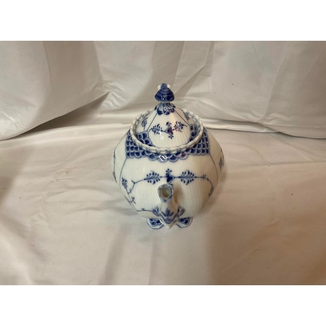 Royal Copenhagen Blue Fluted Full Lace Teapot For Sale - Image 4 of 7