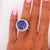 15.50 Carat Round Tanzanite & 1.50 Carat Diamond Double Halo 14k White Gold Ring, Size 6.5 For Sale - Image 9 of 10
