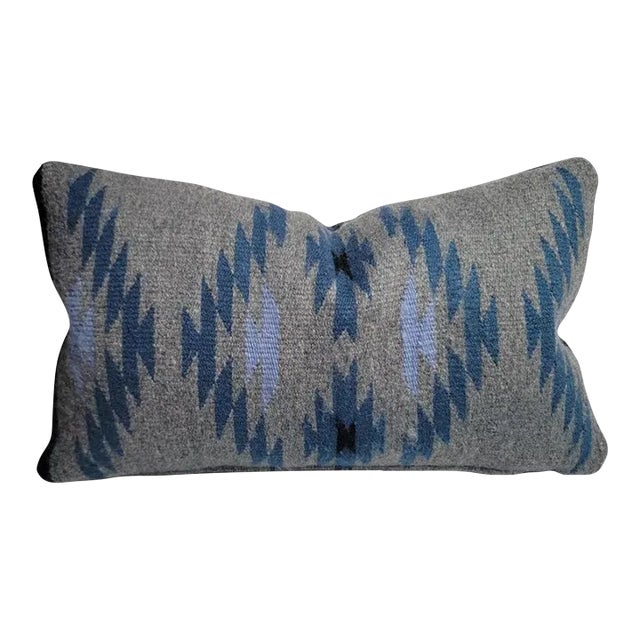 Navajo Indian Weaving in Blue Colors Pillow For Sale