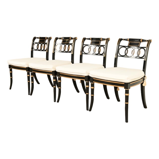 Baker Furniture Historic Charleston Regency Ebonized and Gold Gilt Dining Chairs, Set of Four For Sale