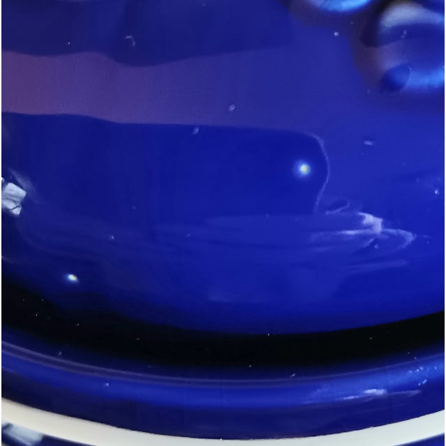 Set of Three (3) Vintage Cobalt Blue Ceramic Canisters Raised Fruit Grape Design For Sale - Image 10 of 14