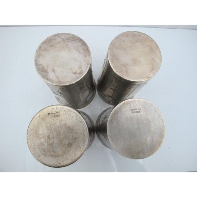 Art Nouveau Late 19th Century Art Nouveau Sterling Silver Floral Garland Engraved Water Glass Tumbler Set of 4 For Sale - Image 3 of 10