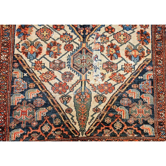 Antique Malayer Rug, Hand-Knotted Wool, Geometric Pattern, 4x6, Ivory & Navy For Sale - Image 15 of 18