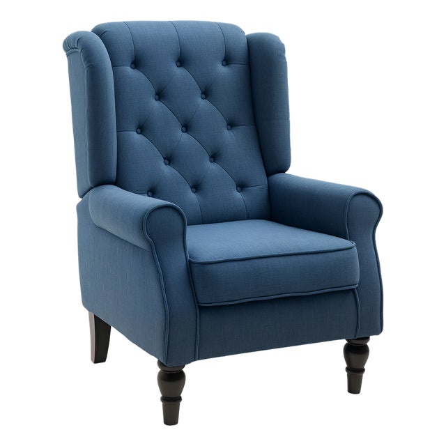 Vintage Tufted Club Fabric Single Wingback Upholstered Arm Chair For Sale