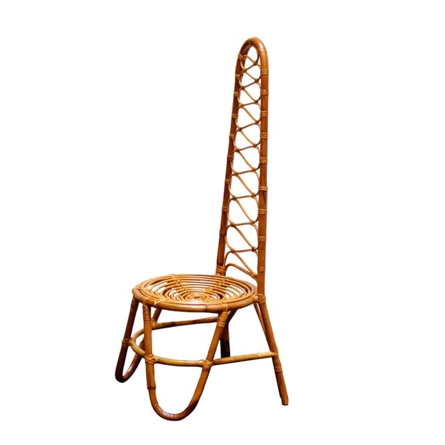 Brown French Riviera Rattan and Bamboo Side Chair, France, 1960s For Sale - Image 8 of 8