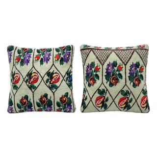Turkish Wool Kilim Pillow Cover 19'' X 19'' - Set of Two For Sale