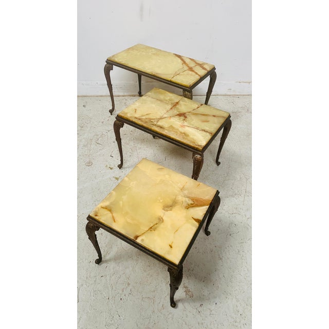 Metal Nesting Tables in Onyx and Brass, Set of 3 For Sale - Image 7 of 8