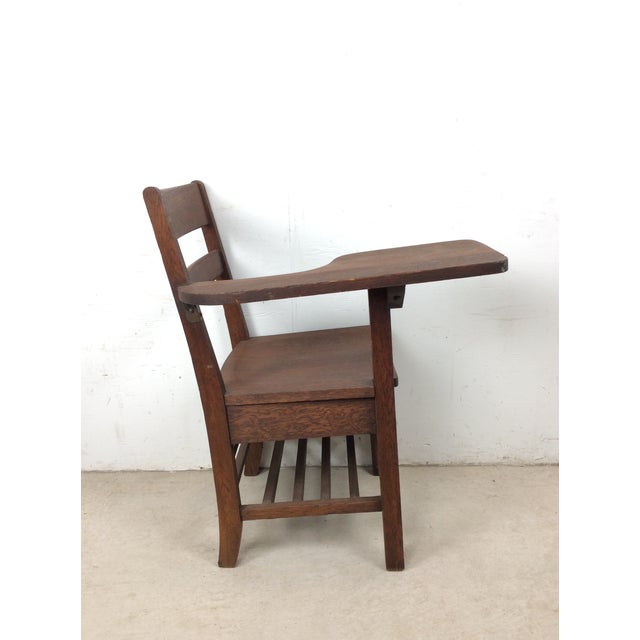 Antique Oak School Desk Chair With Writing Table and Under Seat Storage For Sale - Image 12 of 16