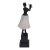 1970s Art Deco Bruno Zach Attributed Bronze Sculpture Female Dancer Table Lamp Art Glass Shade For Sale
