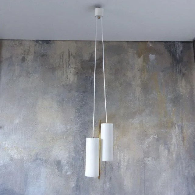 Scandinavian Ceiling Lamp in Brass and Opal Glass, 1950s For Sale - Image 4 of 18