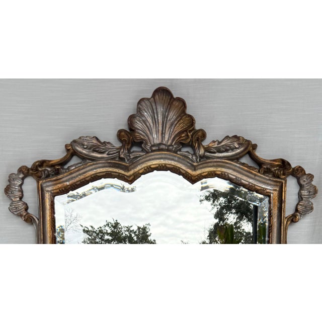Vintage Mid-Century French Rococo Baroque Antique Gold Finish Wall Mirror Step into the elegance of the past with this...