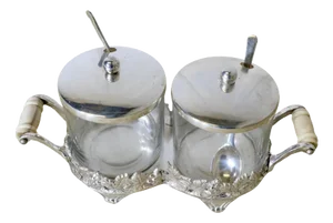 Vintage Silver-Plated Conserve Pots on Stand, 1960, Set of 2