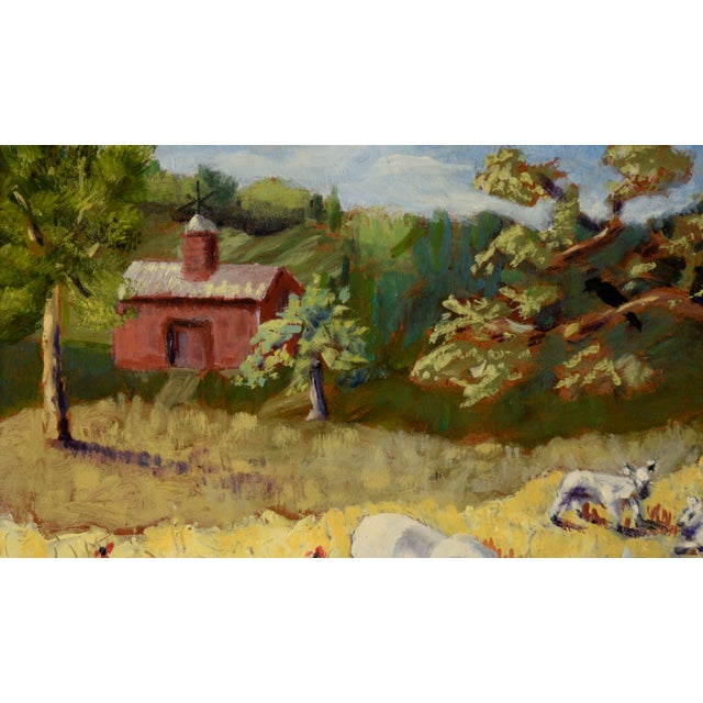 "Yellow Meadow With Sheep" Farmhouse Landscape by Richard M. Bacon For Sale - Image 4 of 7
