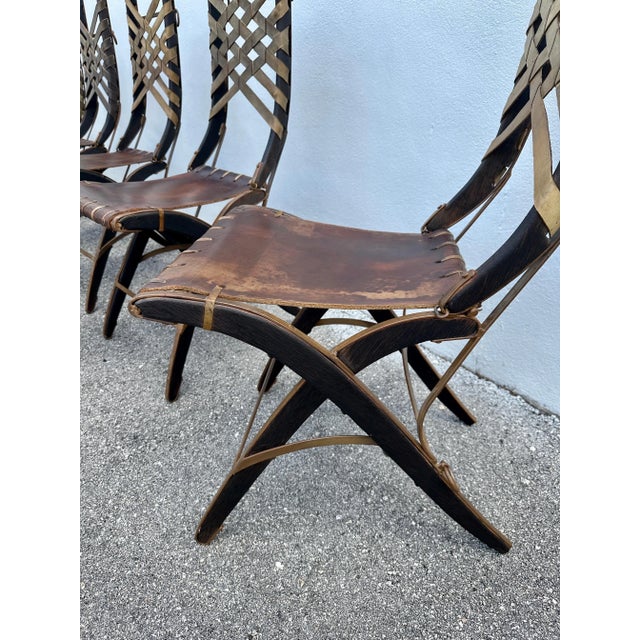 Metal Alberto Marconetti Original Oak, Iron & Leather Straps Dining Chairs - Set of 12 For Sale - Image 7 of 12