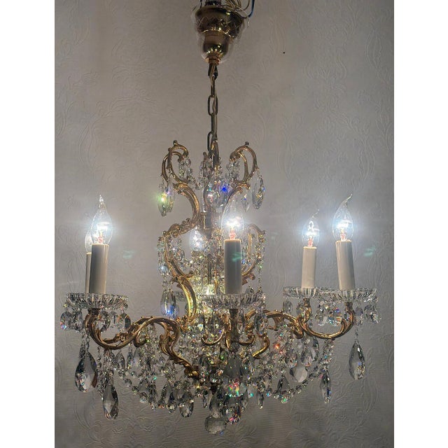 Brass and Lead Crystal Chandelier from Palwa, 1960s For Sale - Image 11 of 13