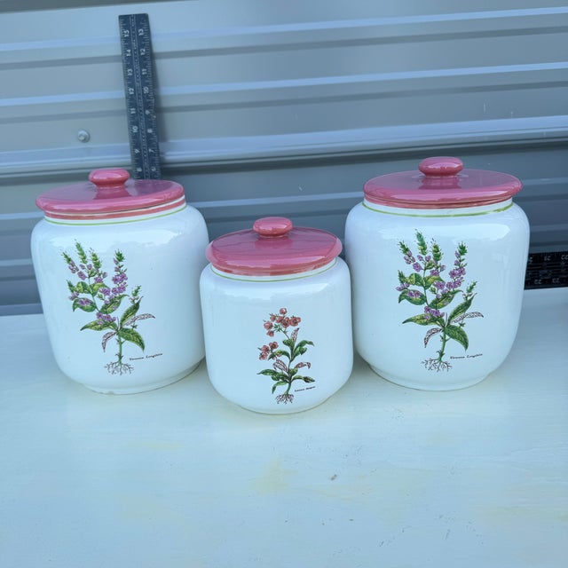 This set of three ceramic canisters creates by Rosenthal-Netter in Italy would make a lovely addition to your kitchen,...