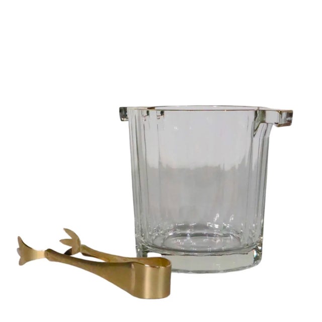 Hollywood Regency Faceted Glass Ice Bucket With Gold Trim Made in Italy C 1970's For Sale - Image 9 of 11