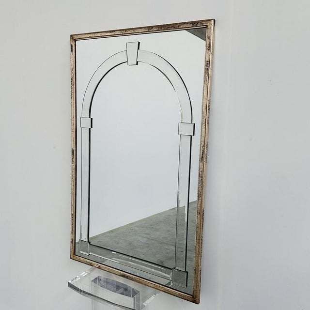 Gold Large Art Deco Beveled Wall Mirror with Architectural Arch Design For Sale - Image 8 of 11