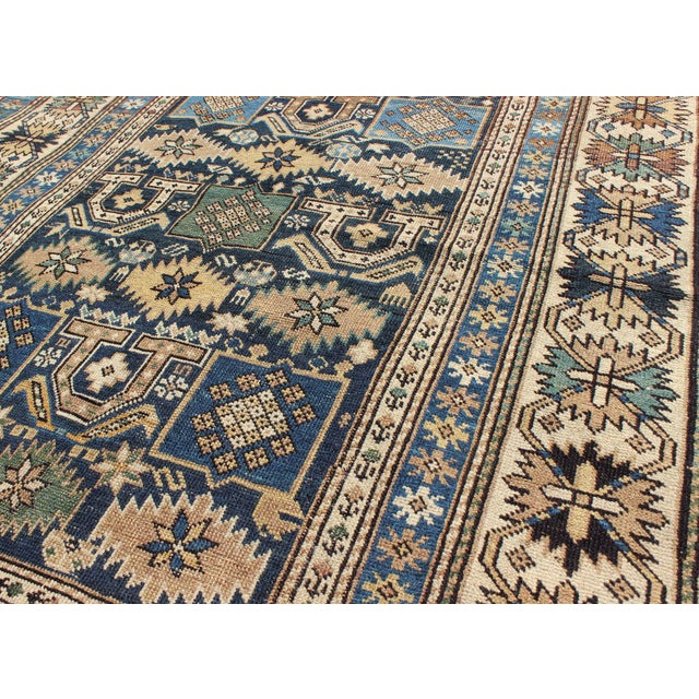 Late 19th Century Antique Hand Knotted Caucasian Shirvan Rug in Blue With Tribal Design 3'5"x4'5" For Sale - Image 5 of 6