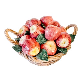 Oversized Italian Glazed Ceramic Apple Basket Centerpiece For Sale